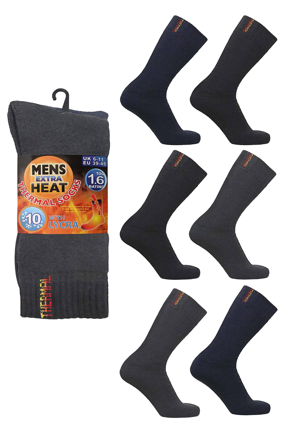 Active Star Mens Extra Heat Thermal Socks 1.6 Tog (Pack of 3 Pair)