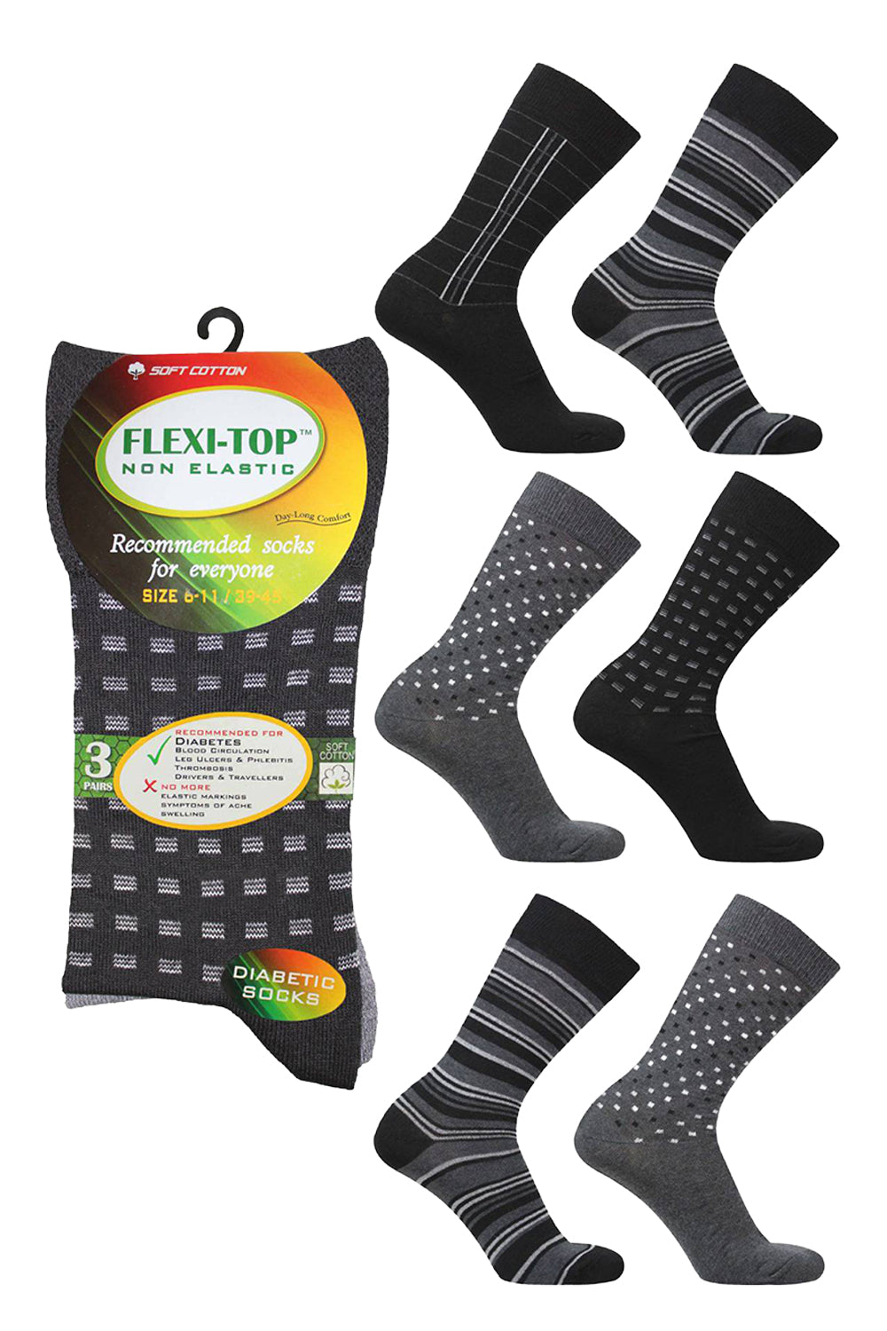 Active Star Mens Soft Cotton Flexi-Top Diabetic Socks (Pack of 3 Pair)