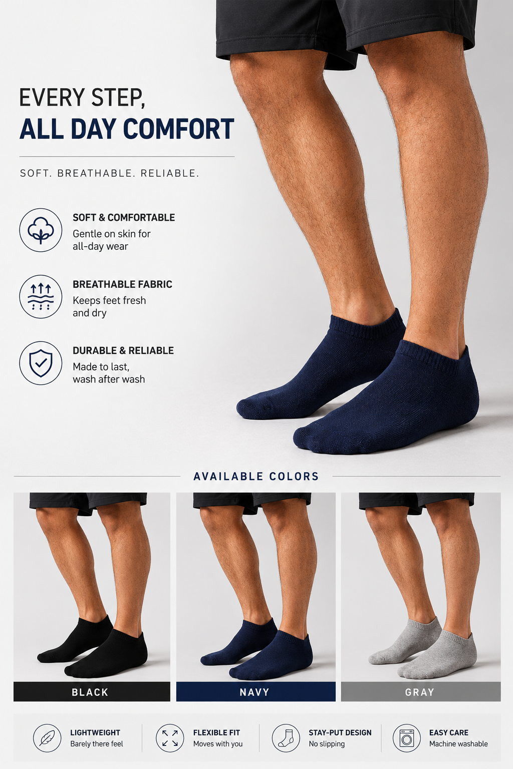 Active Star Men's Trainer Socks Black, Navy, Grey (Pack of 7 Pair)