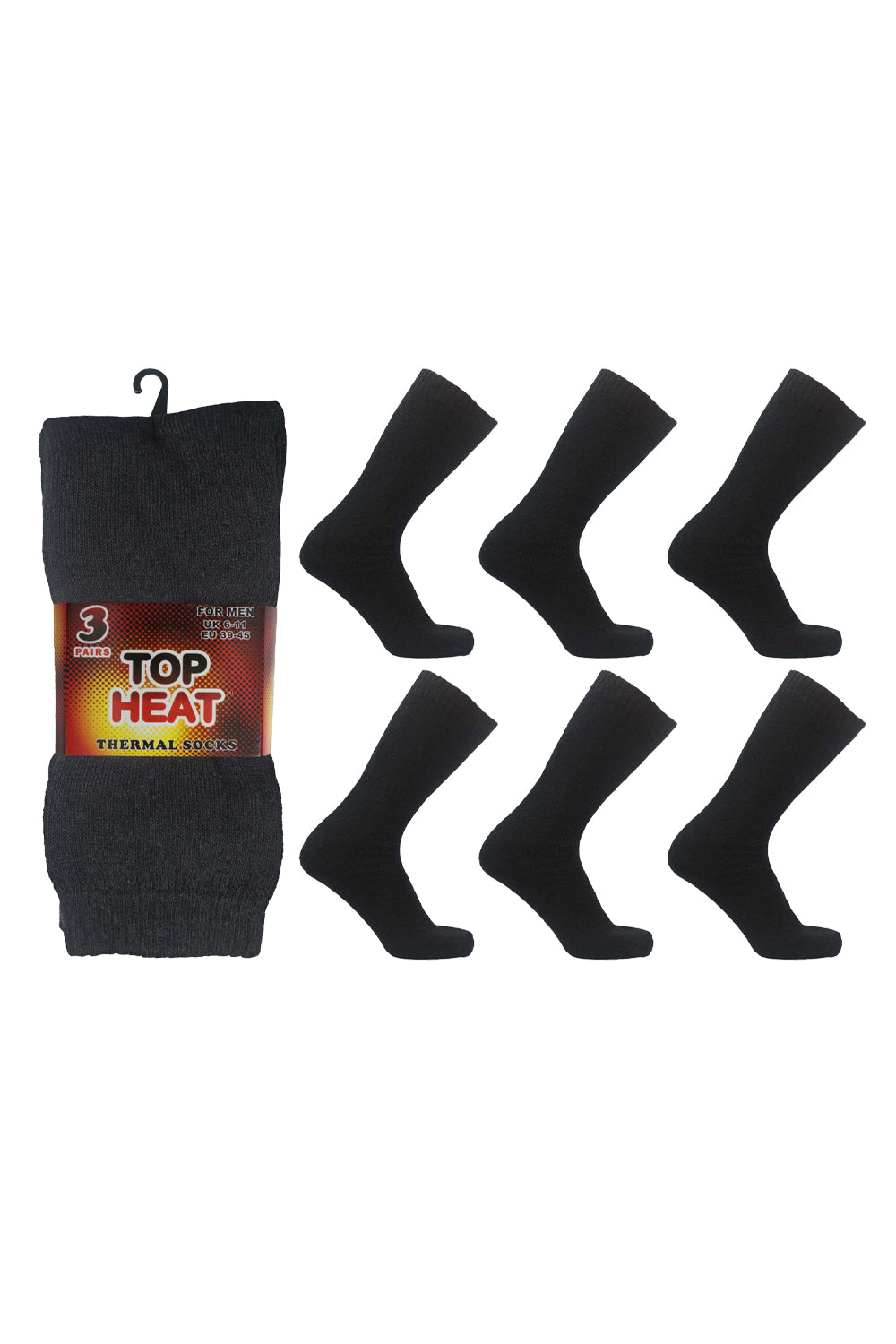 Active Star Men's 3 Pairs Black Top Heat Thermal Socks