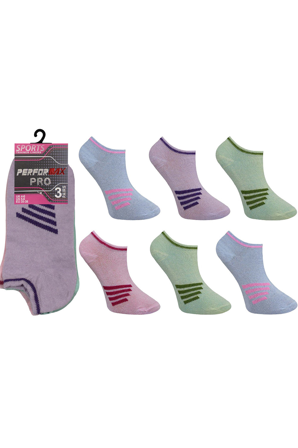 Active Star Women's Trainer Socks DashLine Design (Pack of 3 Pair)