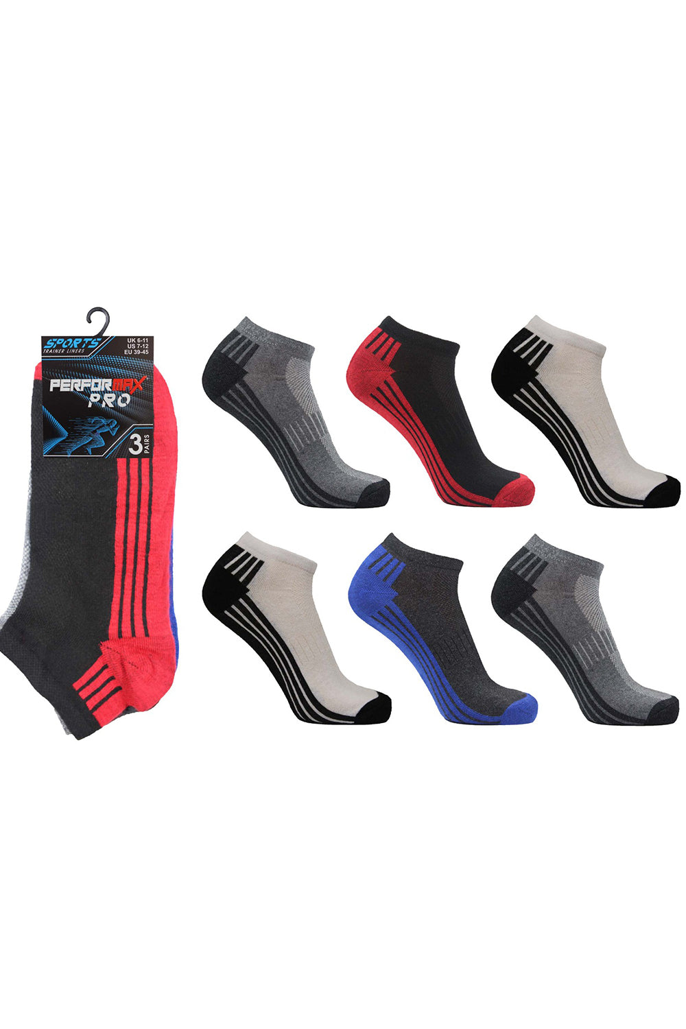 Active Star Men's Trainer Socks Stripe Design (Pack of 3 Pair)