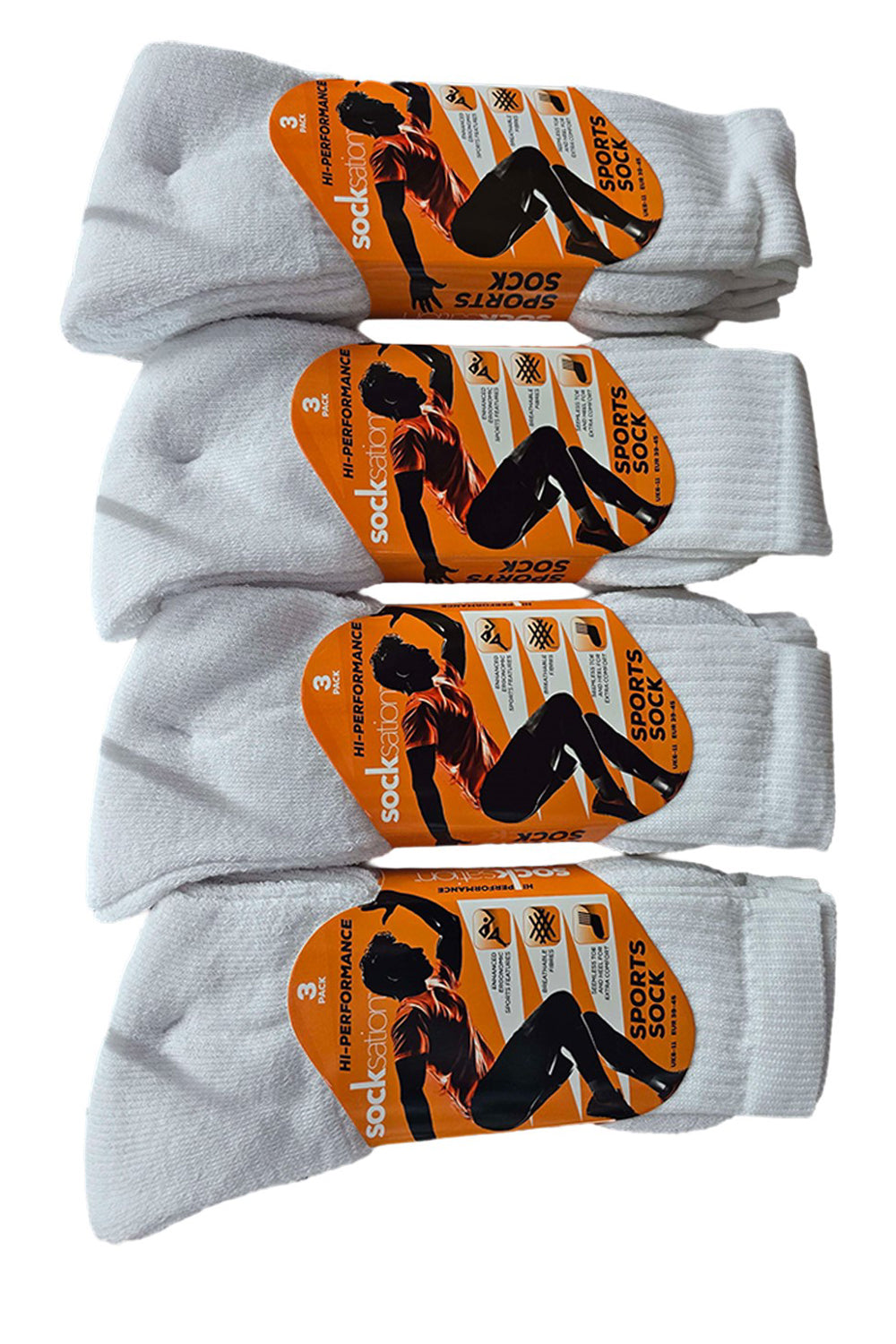 Active Star Plain Sport Socks White Without Logo (Pack of 3 Pairs)