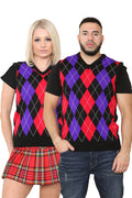 Active Star Unisex Knitted V Neck Sleeveless Argyle Jumper Vest Black/Purple/Red