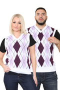 Active Star Unisex Knitted V Neck Sleeveless Argyle Jumper Vest Cream/Purple/Lilac
