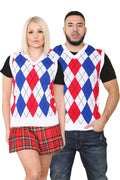 Active Star Unisex Knitted V Neck Sleeveless Argyle Jumper Vest White/Blue/Red