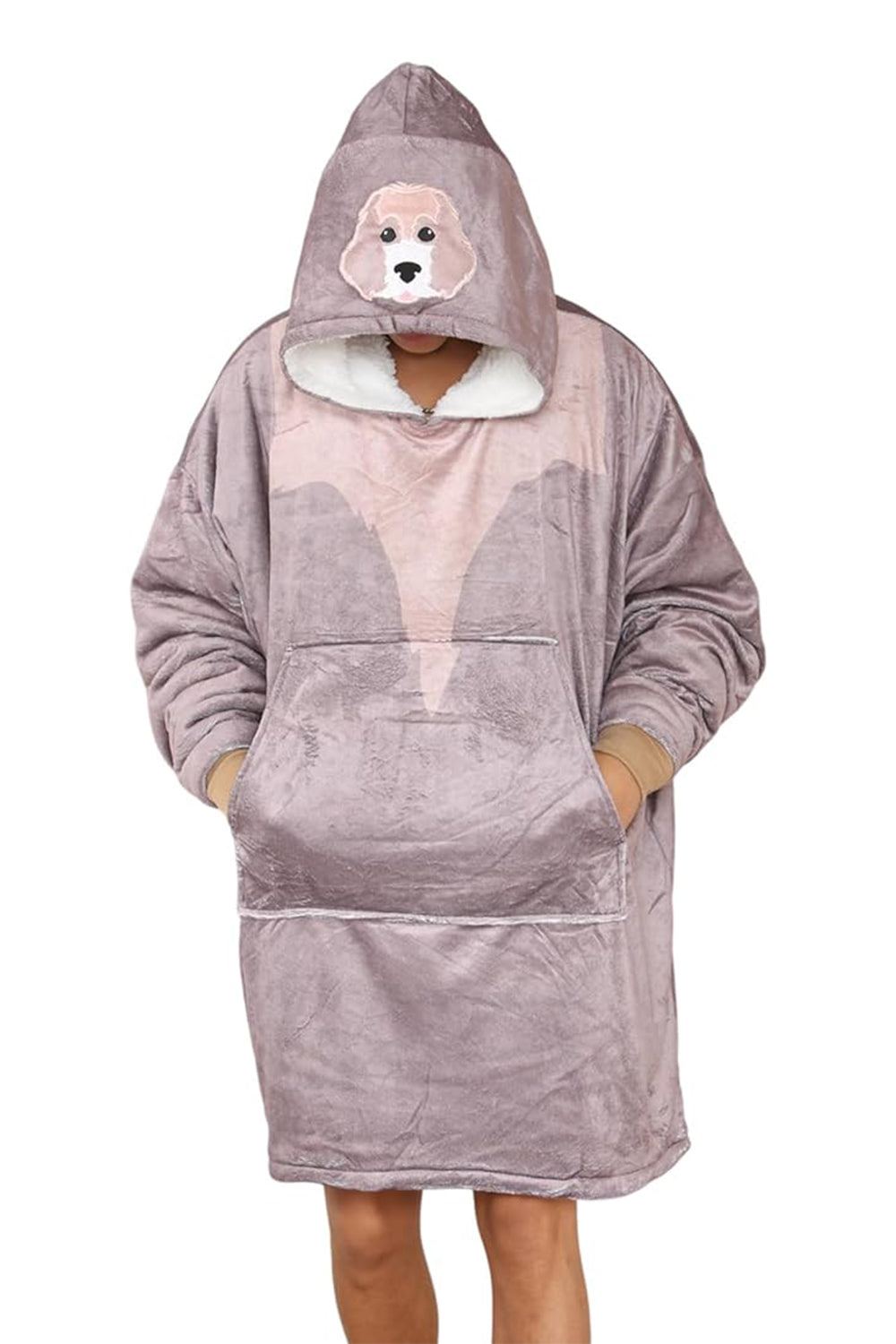 Adult Animal Cockapoo Face Nautral Hoodie Blanket