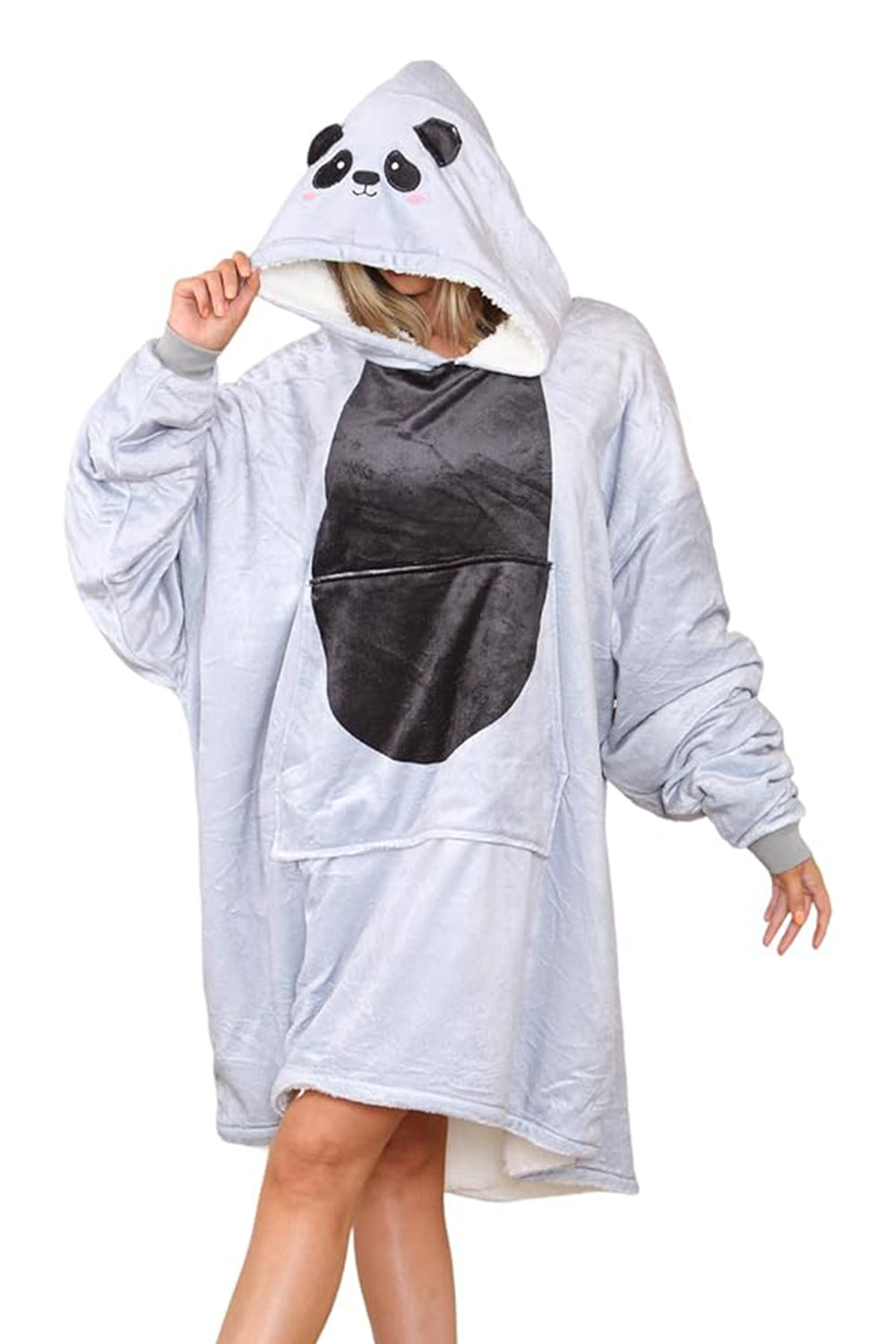 Adult Animal Panda Face Grey Hoodie Blanket