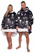 Adult Black Skeleton Skull Hoodie Blanket