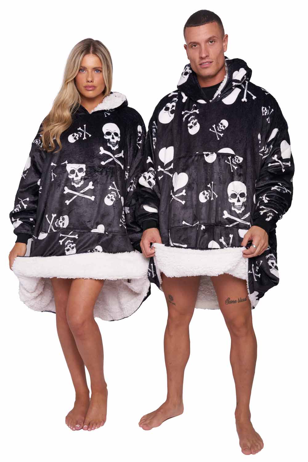 Adult Black Skeleton Skull Hoodie Blanket