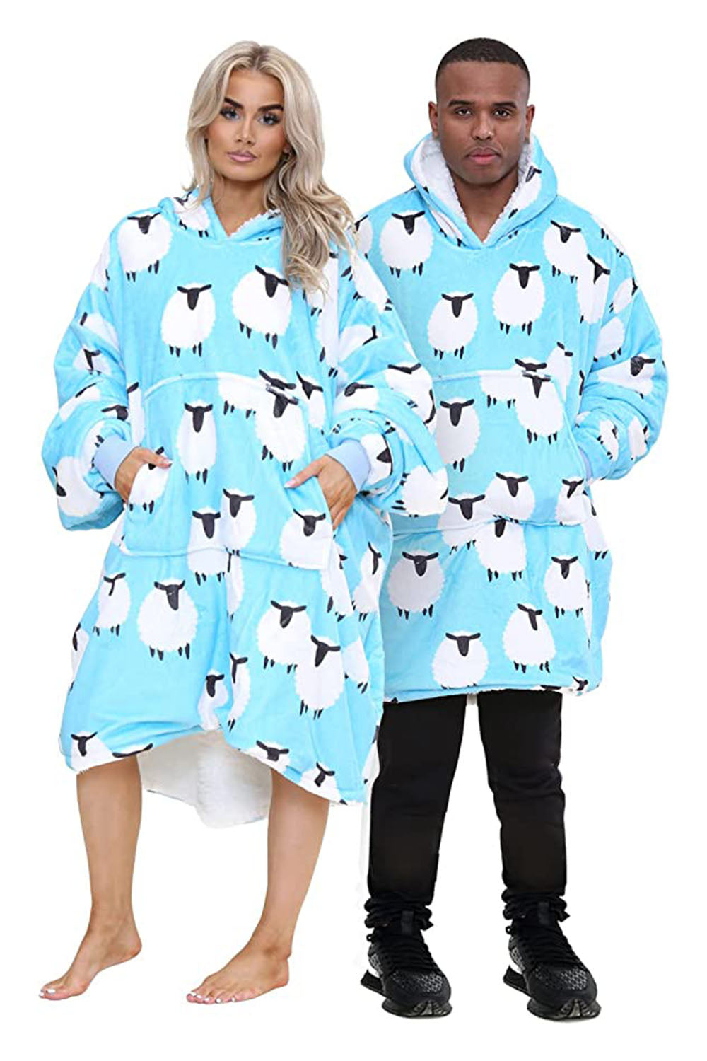 Adult Blue Animal Print Sheep Hoodie Blanket