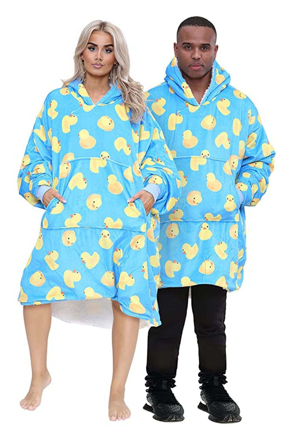 Adult Blue Cute Rubber Duck Sherpa Hoodie Blanket