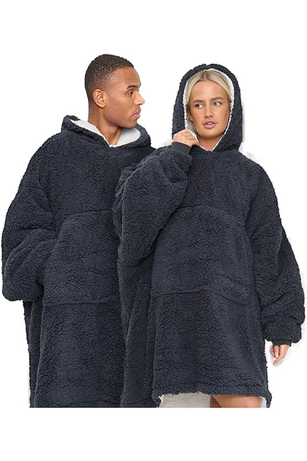 Adult Charcoal Teddy Fabric Hoodie Blanket