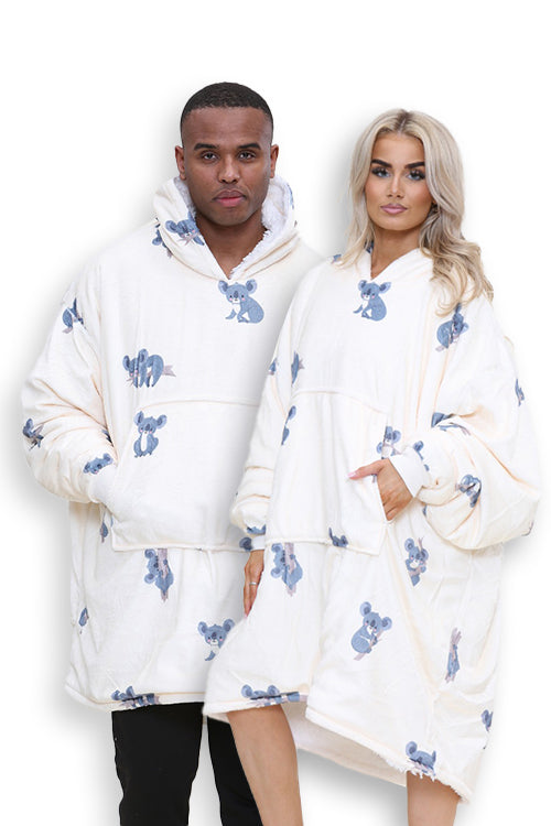 Adult Cream Koala Sherpa Fleece Animal Print Hoodie Blanket