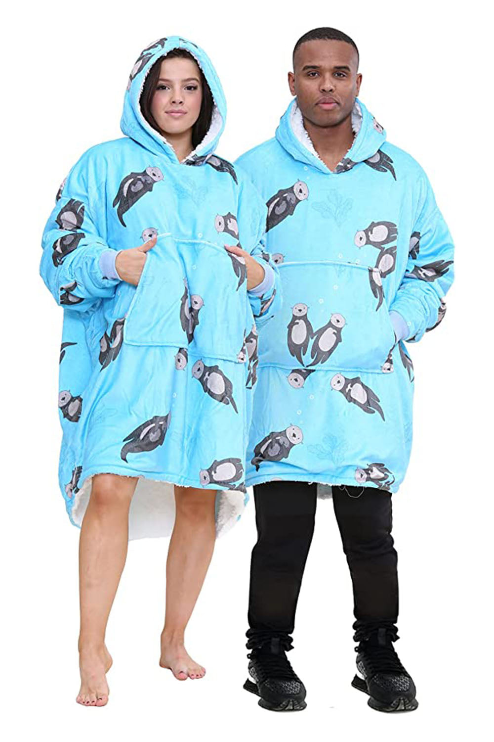 Adult Cute Lovely Otter Aqua Animal Print Hoodie Blanket