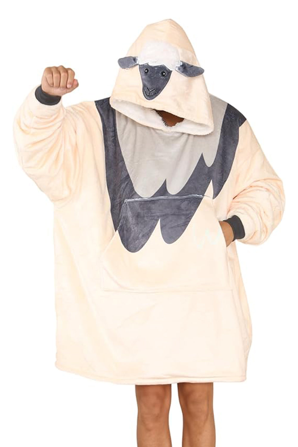 Animal Face Sheep Cream Hoodie Blanket