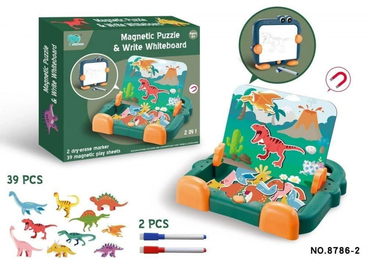 8786-2 2 In 1 Dinosaur Magnetic Puzzle &amp; Write Whiteboard