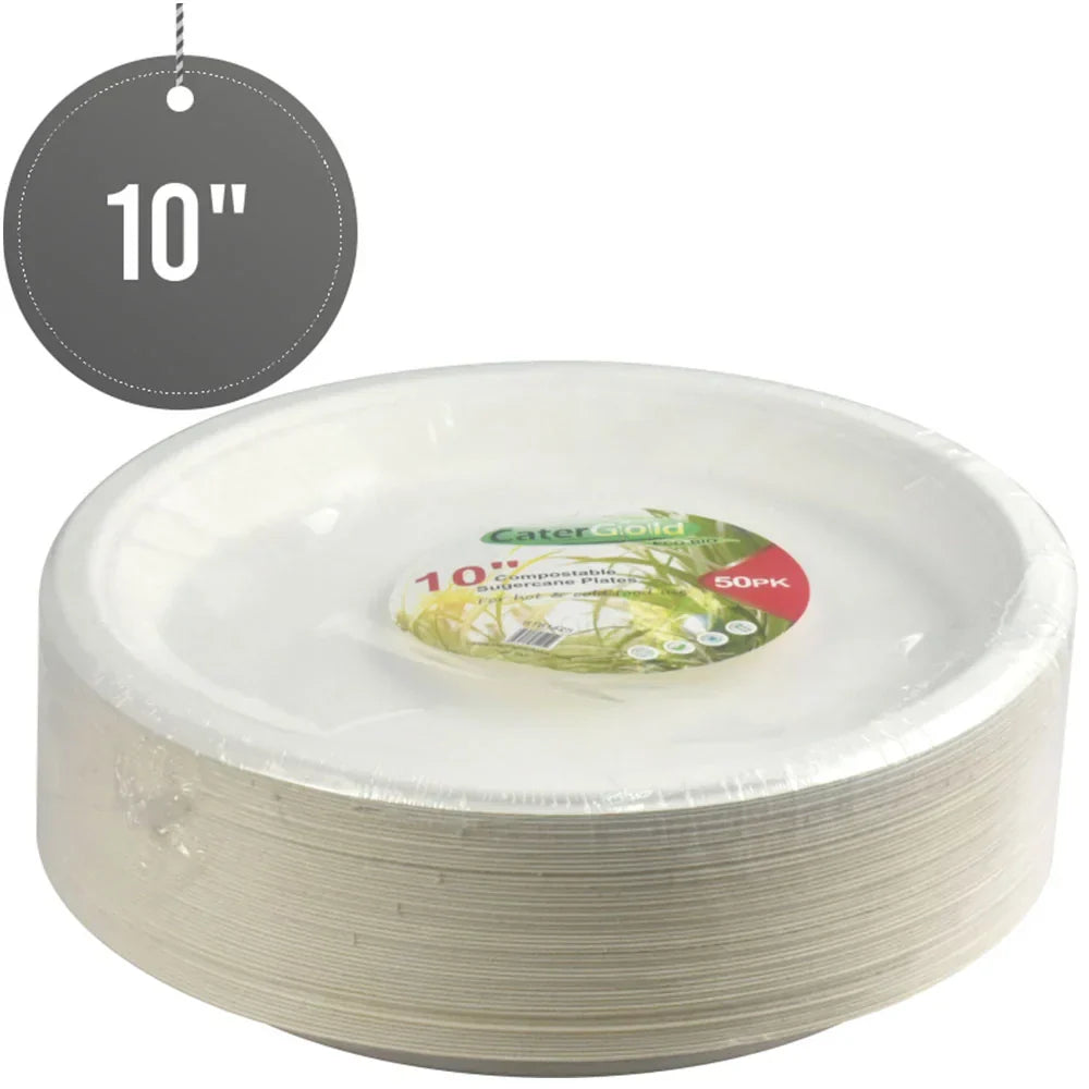 Disposable Compostable Eco-Bio Bagasse Sugarcane Plates 10" Pack of 50 ST81425