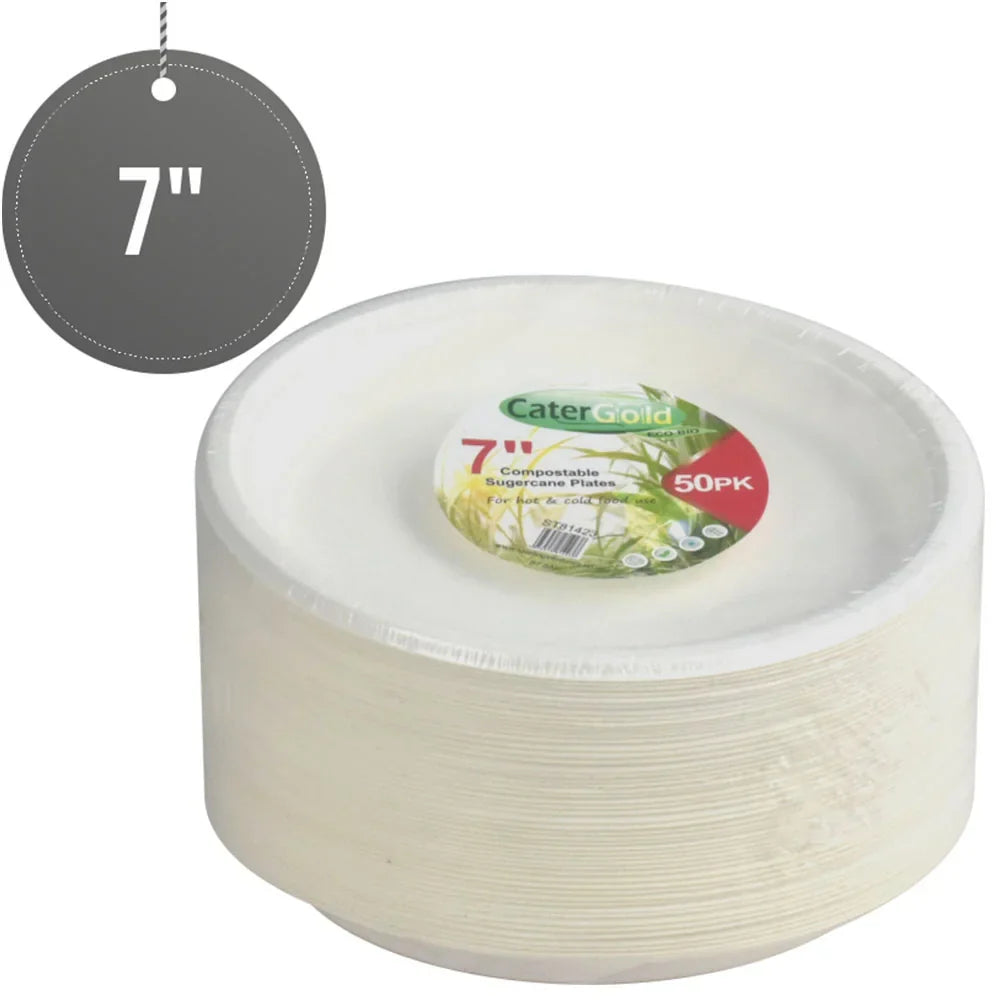 Disposable Compostable Eco-Bio Bagasse Sugarcane Plates 7" Pack of 50 ST81423