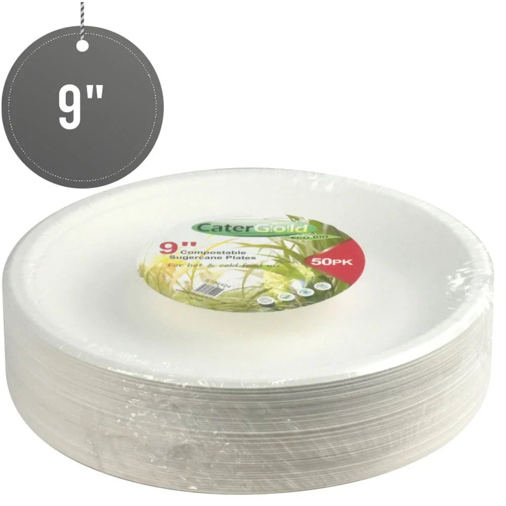 Disposable Compostable Eco-Bio Bagasse Sugarcane Plates 9" Pack of 50 ST81424