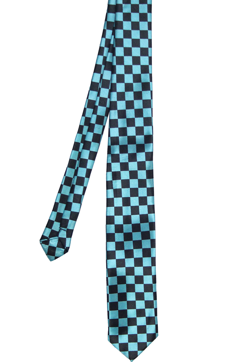 Wickedfun Black and Turquoise Checkered Neck Tie