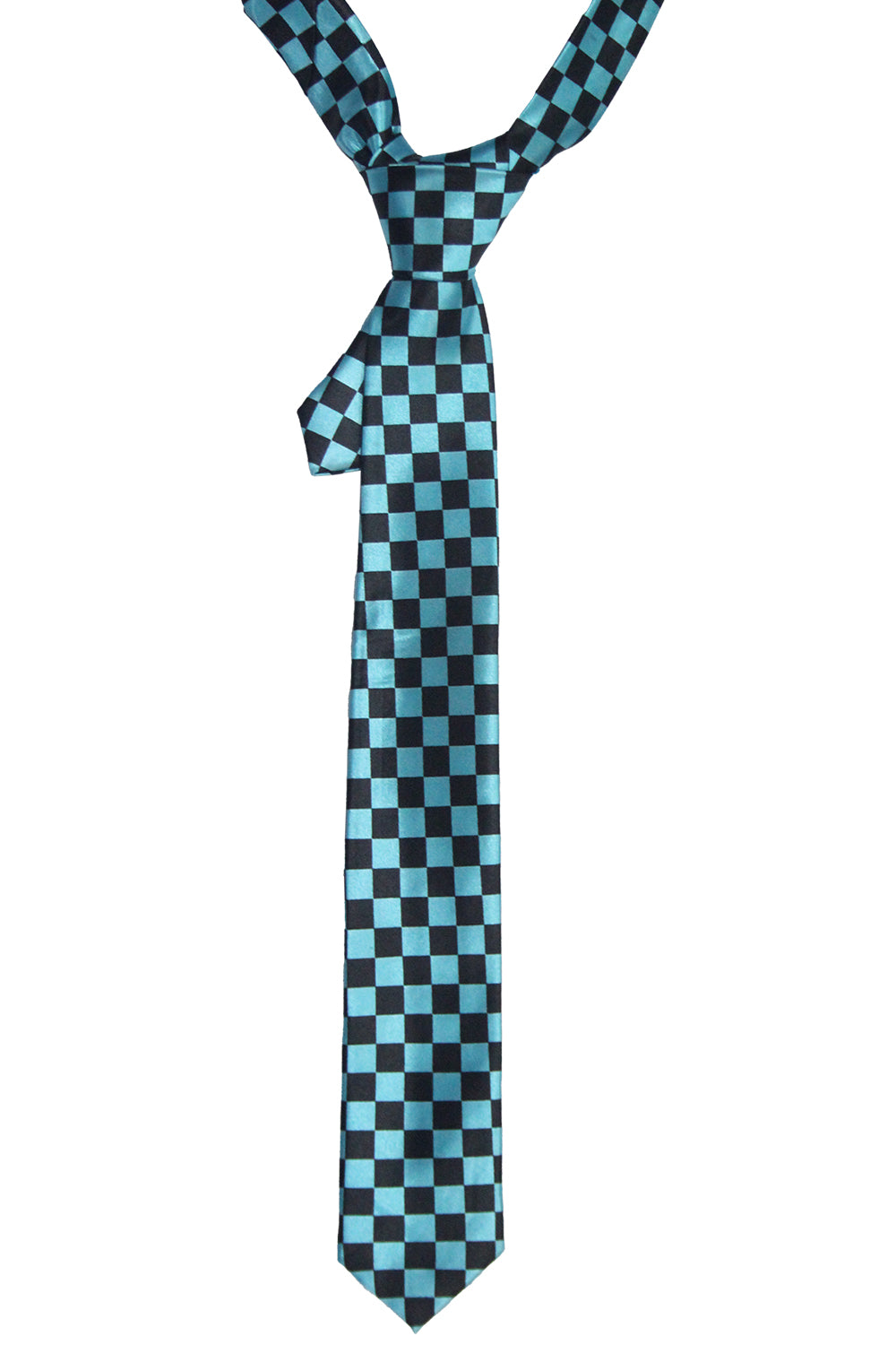 Wickedfun Black and Turquoise Checkered Neck Tie
