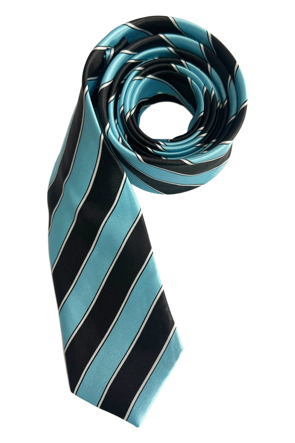 Wickedfun Black and Turquoise Striped With Thin White Line Neck Tie