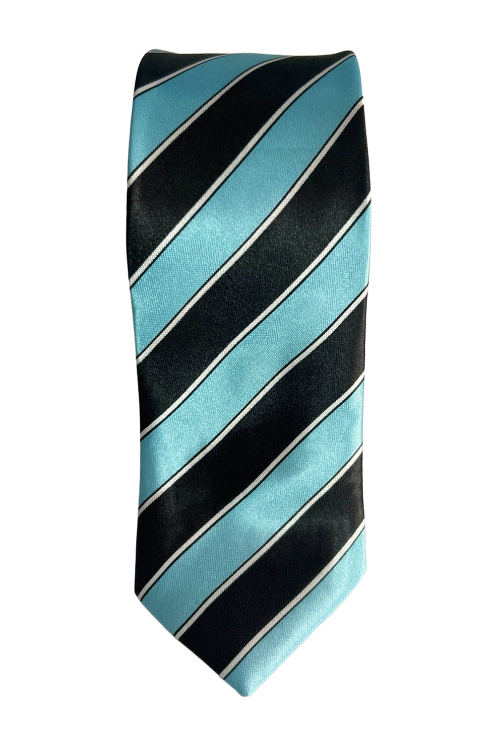 Wickedfun Black and Turquoise Striped With Thin White Line Neck Tie