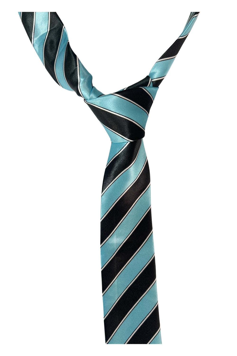 Wickedfun Black and Turquoise Striped With Thin White Line Neck Tie