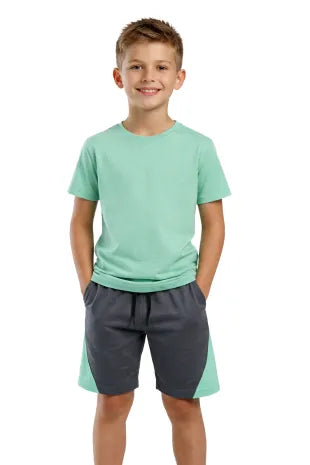 Boys Mint Green T-shirt and Grey Shorts Set