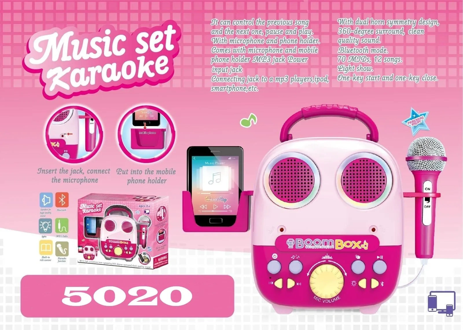 5020 Light Up Boom Box Karaoke Music Set