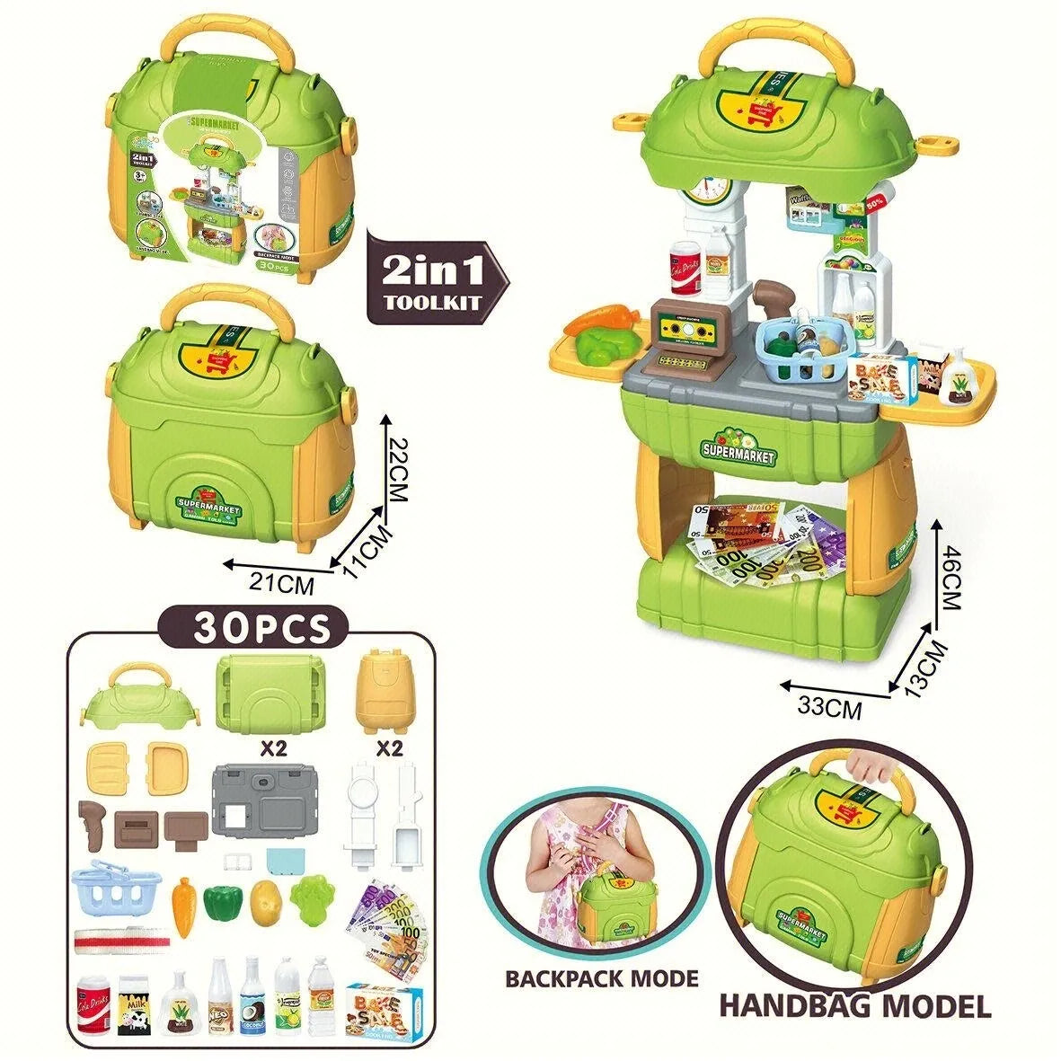 PH-16 2 In 1 Green 30Pcs Supermarket Carry Along Case