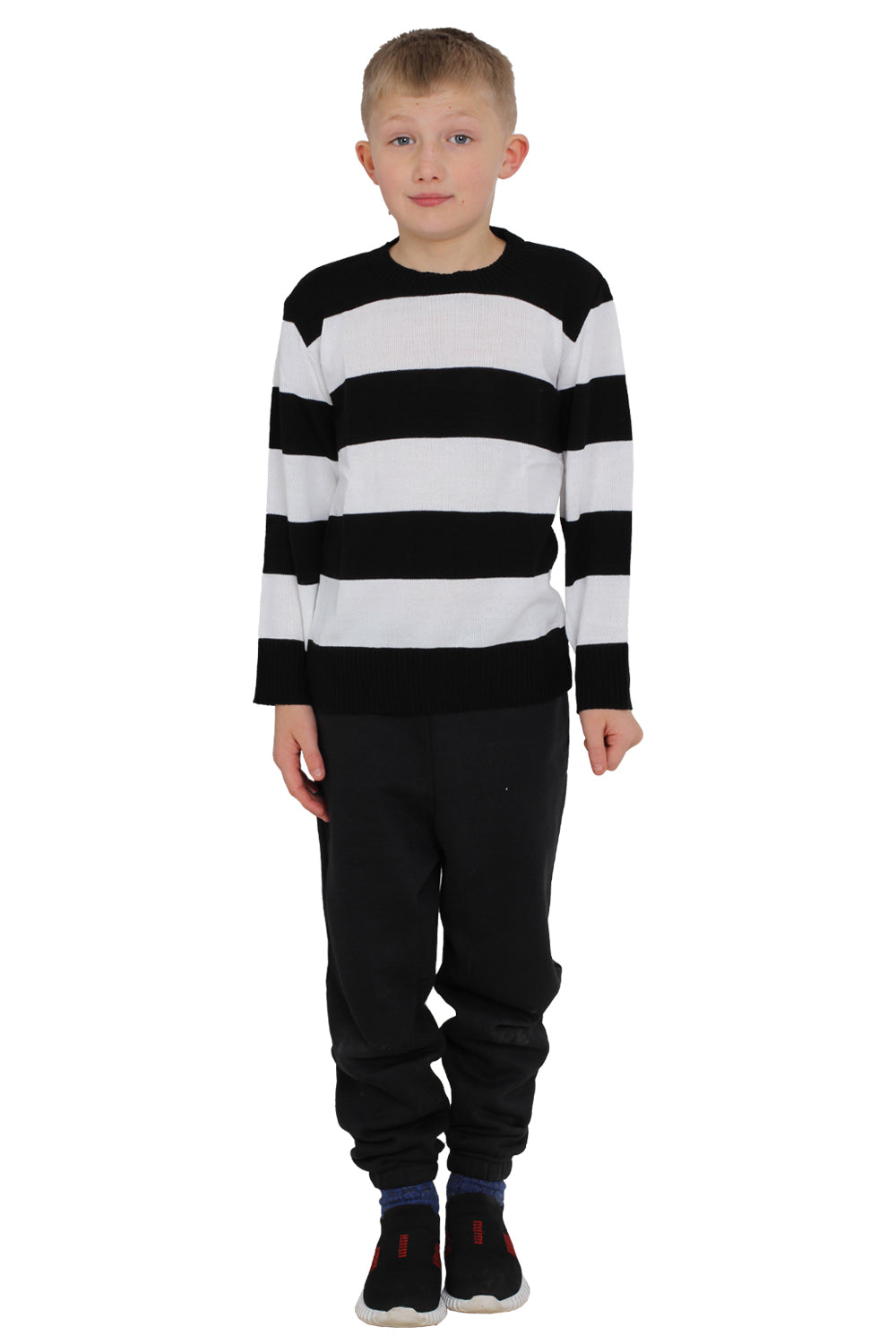 Wickedfun Children's Black and White Stripe/Convict Knitted Jumper