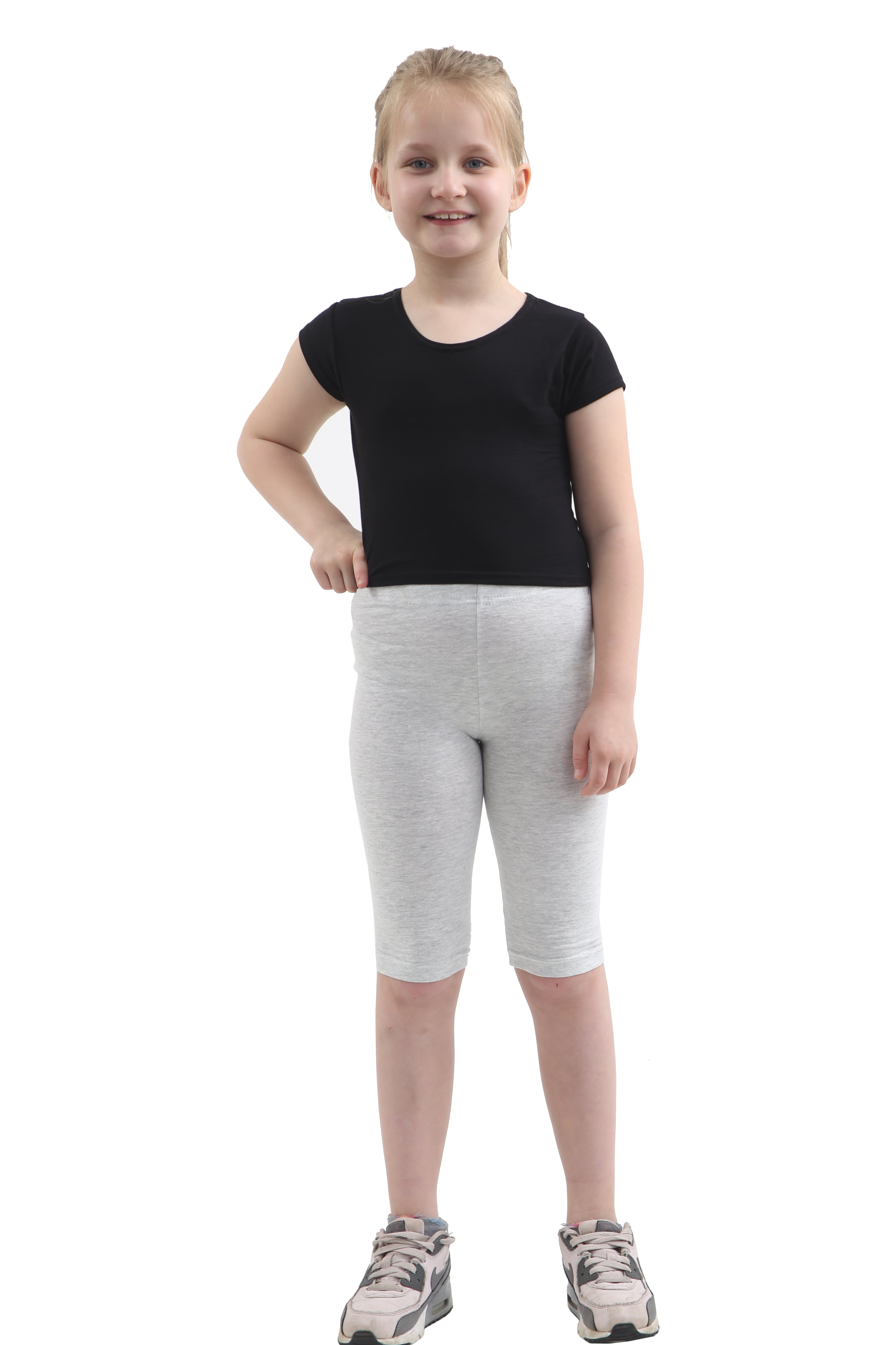 Crazy Chick Girls Light Grey Cotton Leggings 3/4 Length