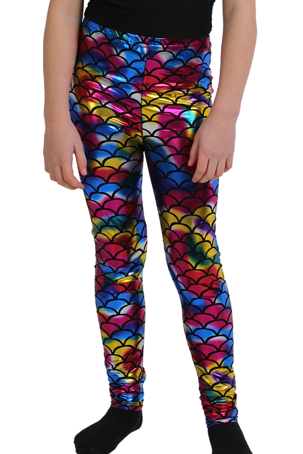Crazy Chick Girls Metallic Fish Scale Mermaid Multi Colour Leggings