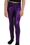 Crazy Chick Girls Metallic Fish Scale Mermaid Purple Leggings