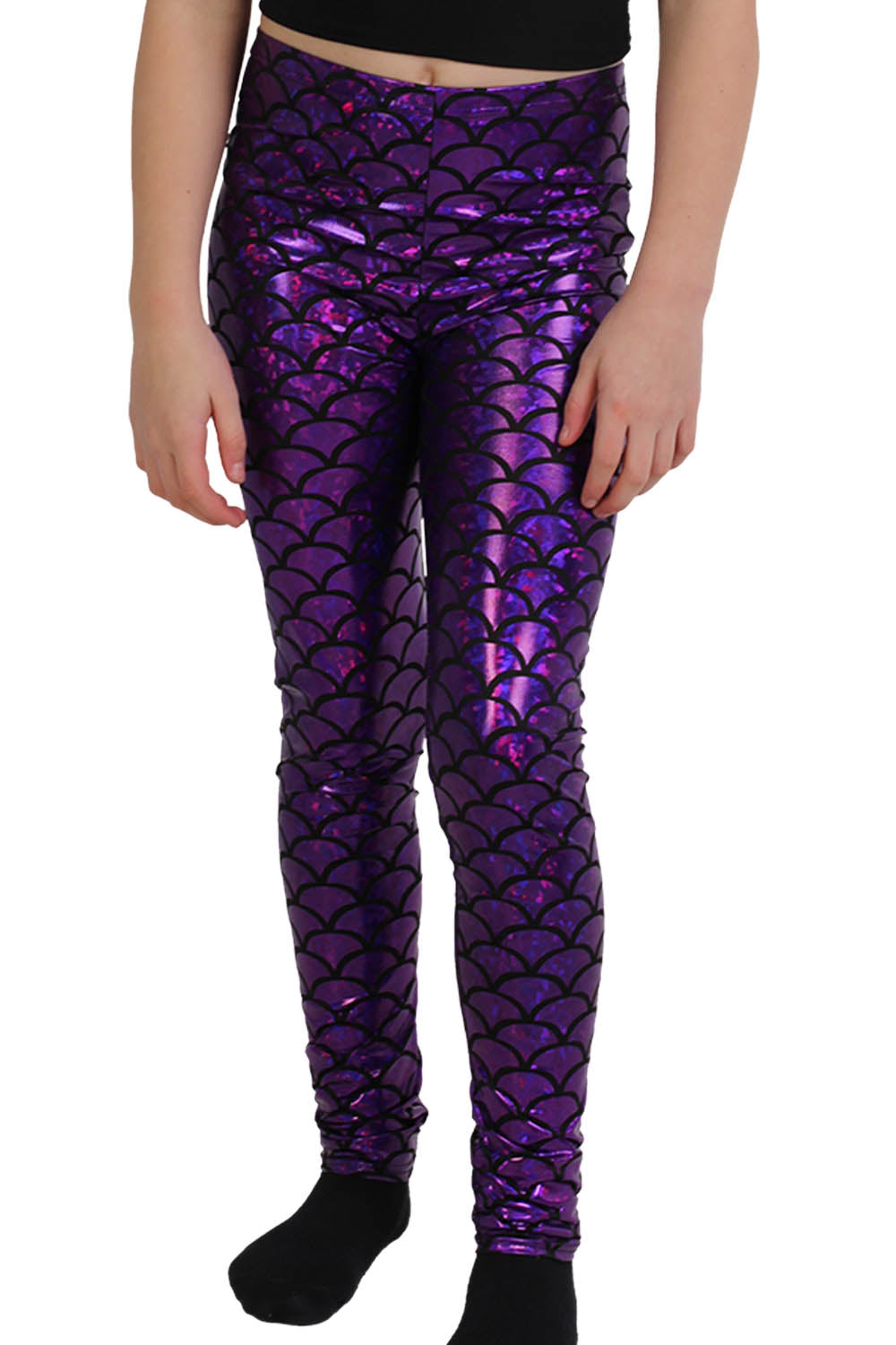 Crazy Chick Girls Metallic Fish Scale Mermaid Purple Leggings