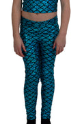 Crazy Chick Girls Metallic Fish Scale Mermaid Turquoise Leggings
