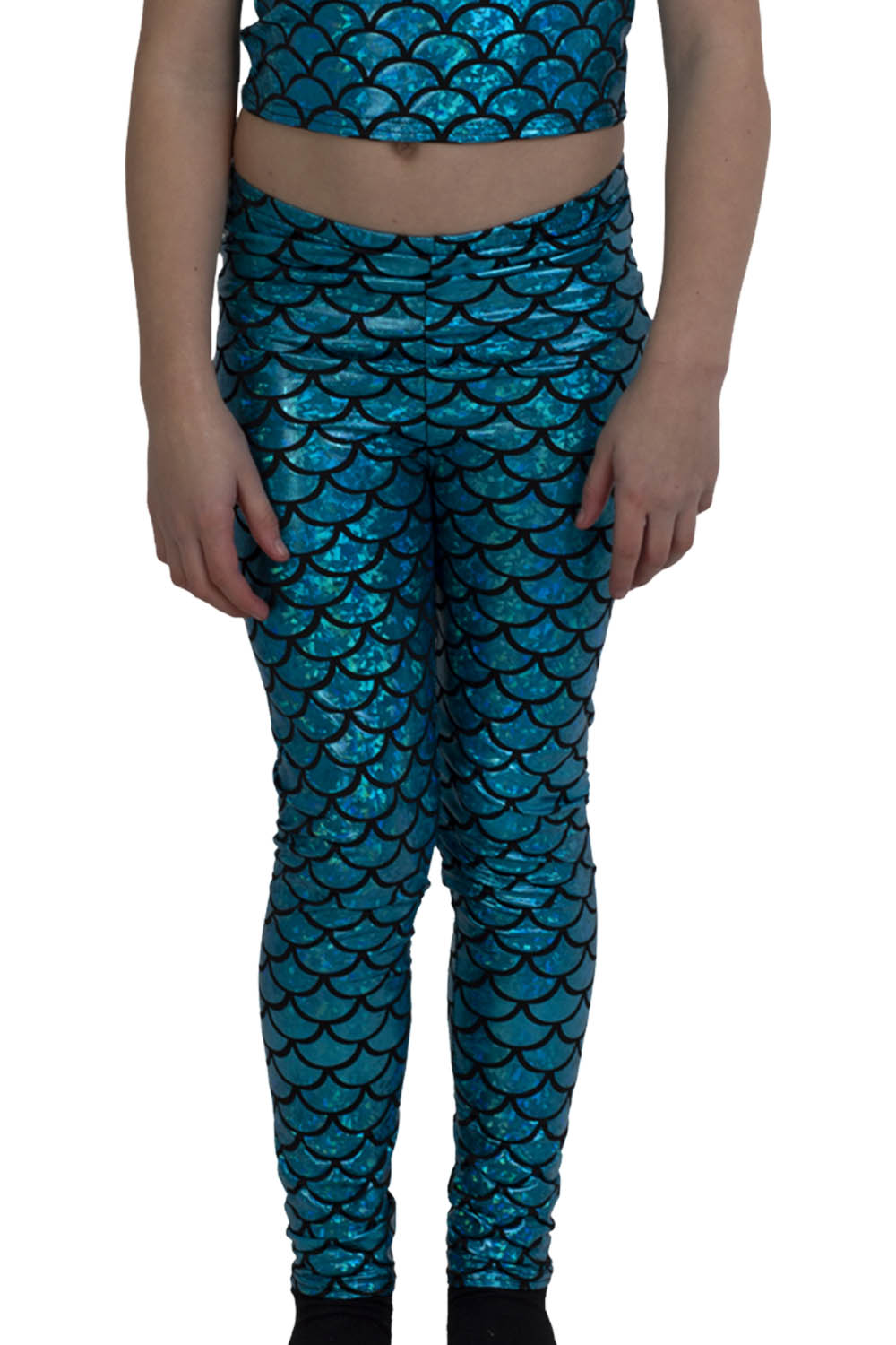 Crazy Chick Girls Metallic Fish Scale Mermaid Turquoise Leggings