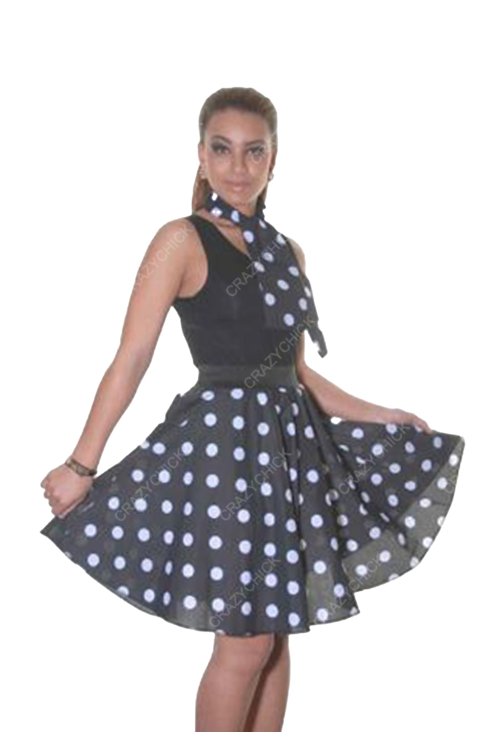Crazy Chick Adult Black White Polka Dot Skirt (18 Inches)