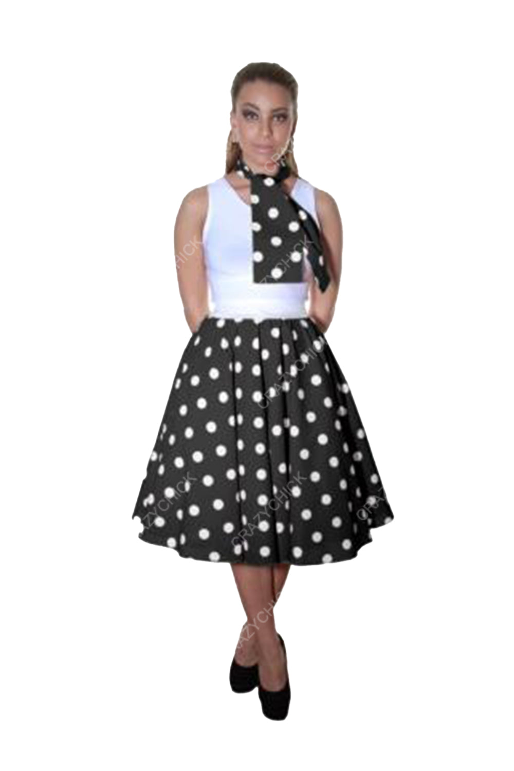 Crazy Chick Adult Black White Polka Dot Skirt (26 Inches)