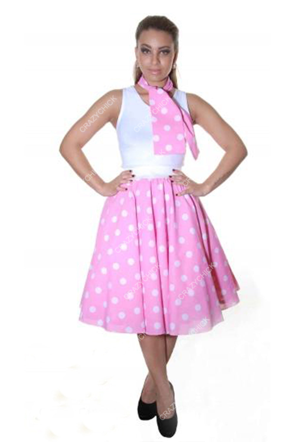 Crazy Chick Adult Pink White Polka Dot Skirt ( 26 Inches)