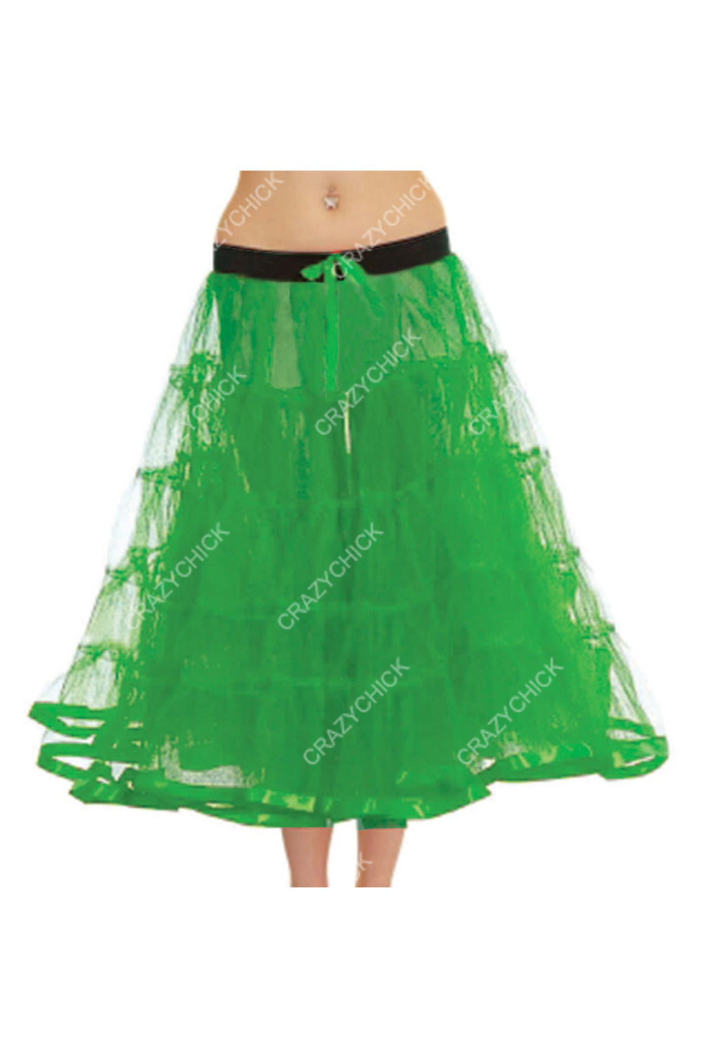 Crazy Chick Adult 5 Tier Petticoat with Ribbon Green Tutu Skirt (Approximately 30 Inches Long)