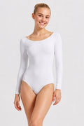 Crazy Chick Adult Cotton Full Sleeve Scoop Neck White Bodysuit Leotard
