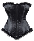 Crazy Chick Black Satin Corset With Zip And Frill