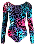 Crazy Chick Girls Microfibre Leopard Print Pink /Blue Full Sleeve Leotard