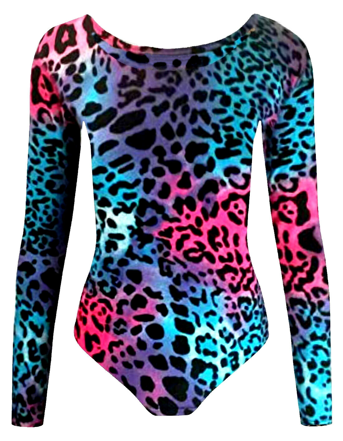 Crazy Chick Girls Microfibre Leopard Print Pink /Blue Full Sleeve Leotard