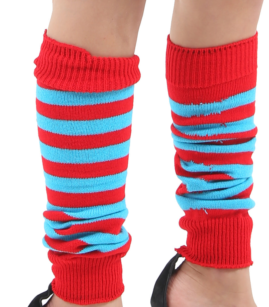 Crazy Chick Girls Red and Turquoise Stripe Legwarmers (pack of 12)