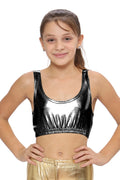 Crazy Chick Girls Shiny Metallic Black Crop Top