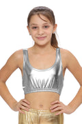 Crazy Chick Girls Shiny Metallic Silver Crop Top